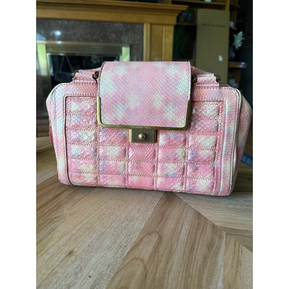 Jimmy Choo Cassidy Pink Lemonade Snake Skin Top Handle Bag